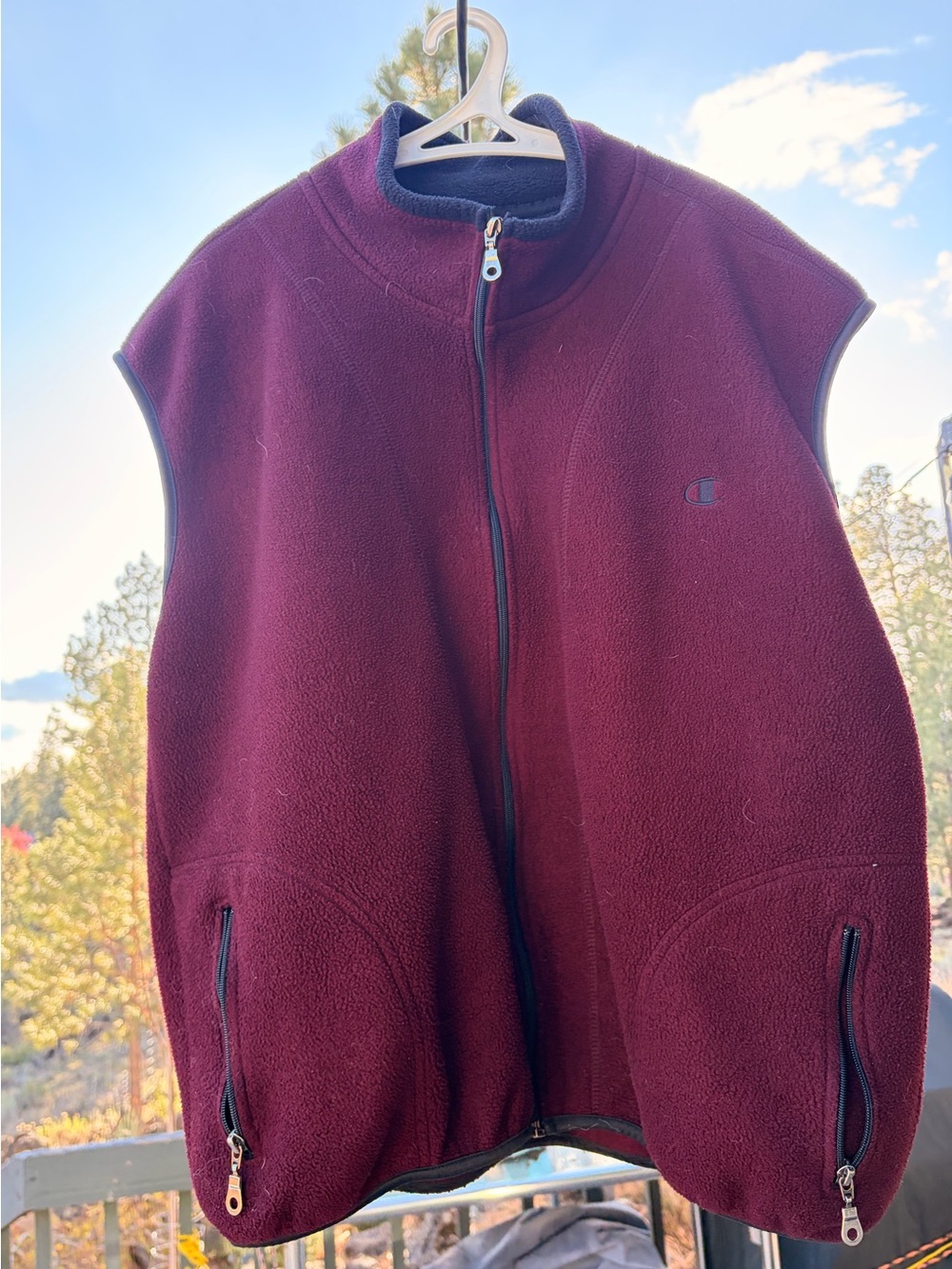 Vintage Y2K Champion Maroon Red Fleece Vest Zip Pockets Men’s XL